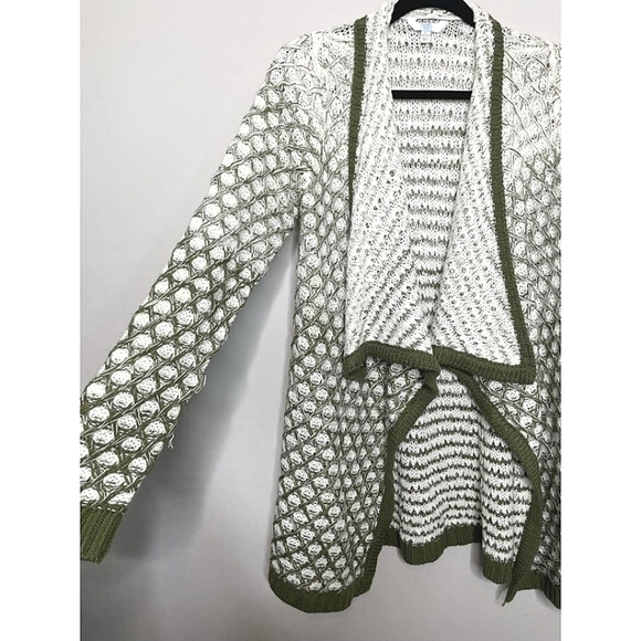 Time And Tru Flyaway Cardigan Sweater Open Front Chunky Knit Olive Green… - Picture 6 of 17